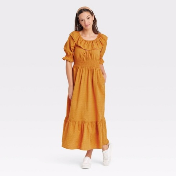 Universal Thread | Dresses | Target Universal Thread Yellow Gold Puff Short  Sleeve Ruffle Collar Dress | Poshmark
